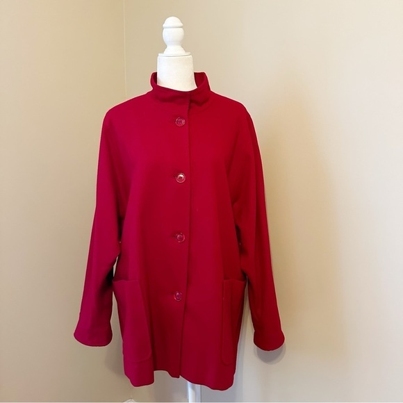 Kristen Blake 100% Merino Wool Dolman Sleeve Red Vintage Jacket Coat - Medium - Picture 14 of 14
